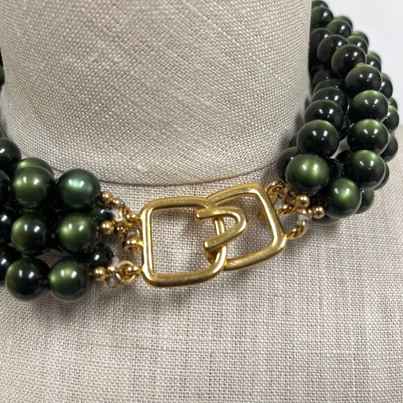Kenneth Lane Green Gold Tone Beaded Multi-strands 5 Strands Women's Necklace - Picture 2 of 5